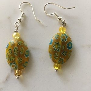 Yellow handmade millefiori bead earrings